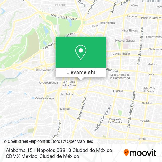 Mapa de Alabama 151  Nápoles  03810 Ciudad de México  CDMX  Mexico