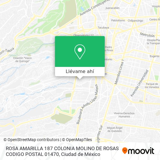 Mapa de ROSA  AMARILLA  187  COLONIA MOLINO DE ROSAS  CODIGO POSTAL 01470