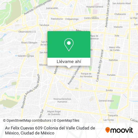 Mapa de Av  Felix Cuevas 609  Colonia del Valle  Ciudad de México