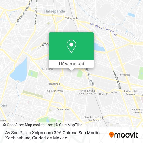 Mapa de Av  San Pablo Xalpa num  396 Colonia  San Martín Xochinahuac