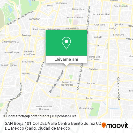Mapa de SAN Borja 401  Col  DEL Valle Centro  Benito Ju´rez  CD DE México
