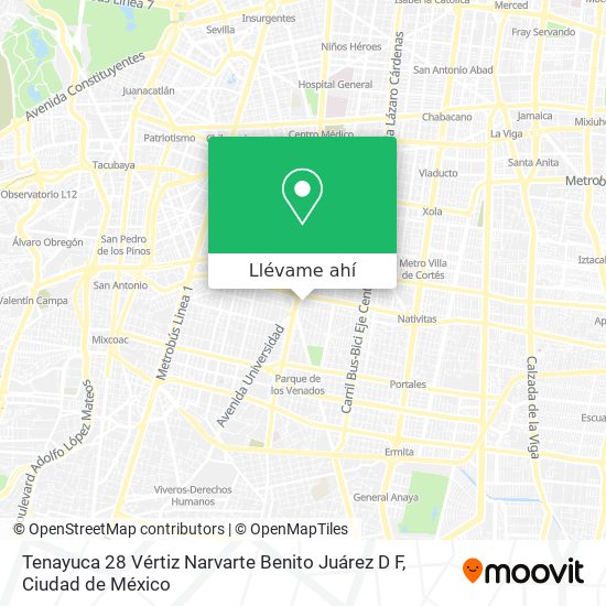 Mapa de Tenayuca 28  Vértiz Narvarte  Benito Juárez  D F