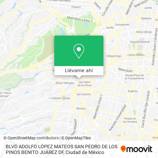 Mapa de BLVD  ADOLFO LÓPEZ MATEOS    SAN PEDRO DE LOS PINOS BENITO JUÁREZ DF