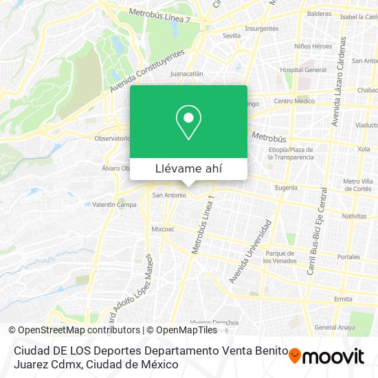 Mapa de Ciudad DE LOS Deportes  Departamento  Venta  Benito Juarez  Cdmx