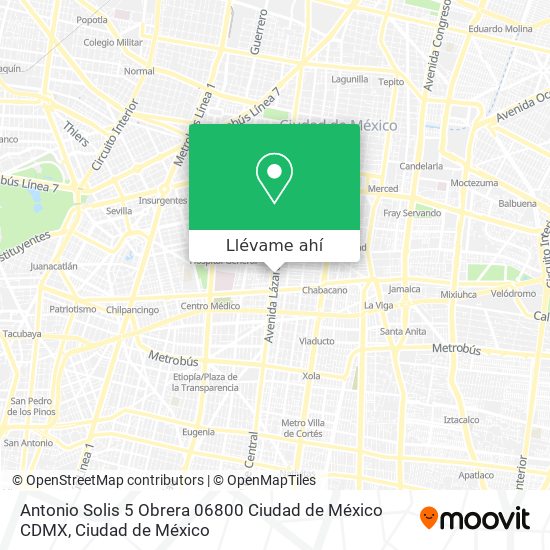 Mapa de Antonio Solis 5 Obrera 06800 Ciudad de México  CDMX