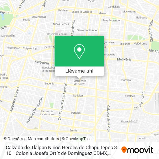 Mapa de Calzada de Tlalpan  Niños Héroes de Chapultepec  3   101  Colonia Josefa Ortíz de Dominguez  CDMX