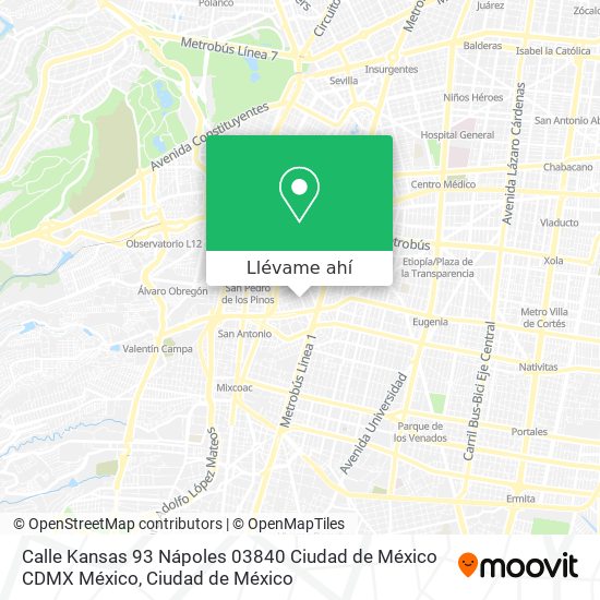 Mapa de Calle Kansas 93  Nápoles  03840 Ciudad de México  CDMX  México