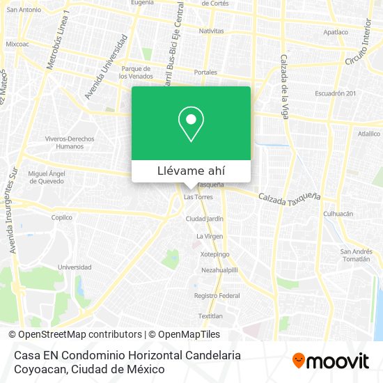 Cómo llegar a Casa EN Condominio Horizontal Candelaria Coyoacan en Benito  Juárez en Autobús o Metro?