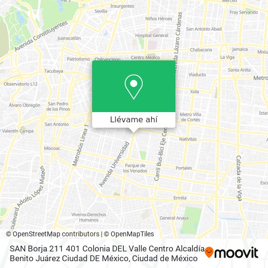 Mapa de SAN Borja 211 401  Colonia  DEL Valle Centro  Alcaldía Benito Juárez  Ciudad  DE México