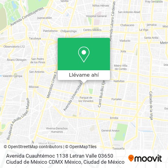 Mapa de Avenida Cuauhtémoc 1138  Letran Valle  03650 Ciudad de México  CDMX  México