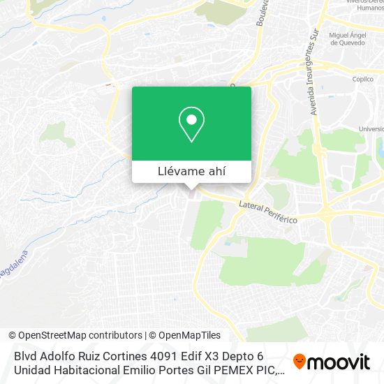 Mapa de Blvd  Adolfo Ruiz Cortines  4091 Edif  X3 Depto  6  Unidad Habitacional Emilio Portes Gil PEMEX PIC