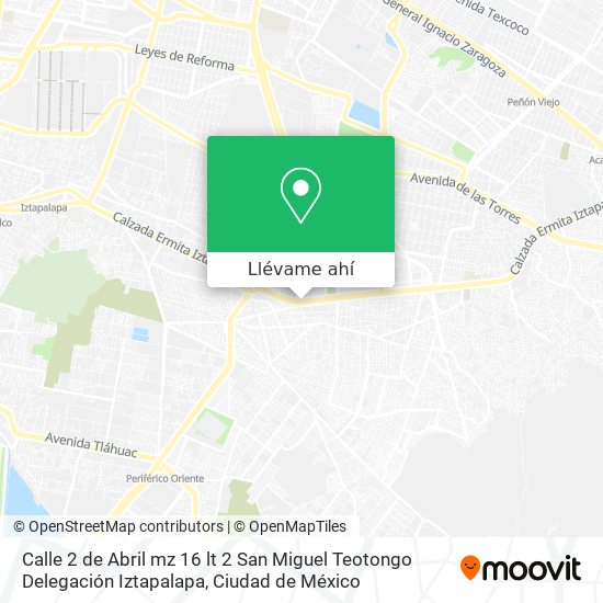 Mapa de Calle 2 de Abril  mz  16 lt 2 San Miguel Teotongo Delegación Iztapalapa