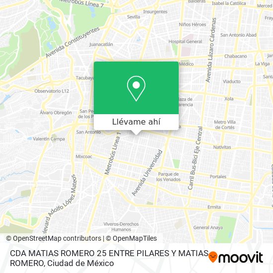 Mapa de CDA MATIAS ROMERO 25 ENTRE PILARES Y MATIAS ROMERO