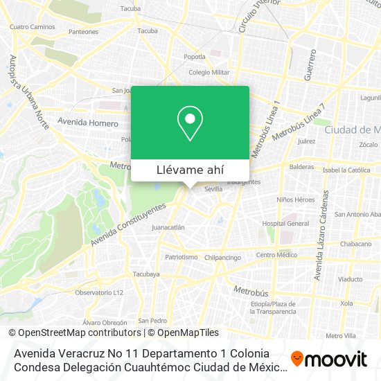 Mapa de Avenida Veracruz No  11  Departamento 1  Colonia Condesa Delegación Cuauhtémoc  Ciudad de México