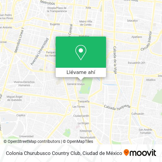 Cómo llegar a Colonia Churubusco Country Club en Benito Juárez en Autobús,  Metro o Tren?