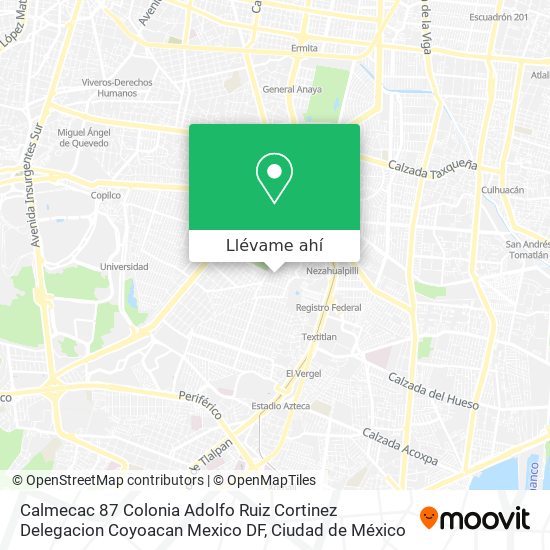 Mapa de Calmecac 87  Colonia Adolfo Ruiz Cortinez Delegacion Coyoacan Mexico DF