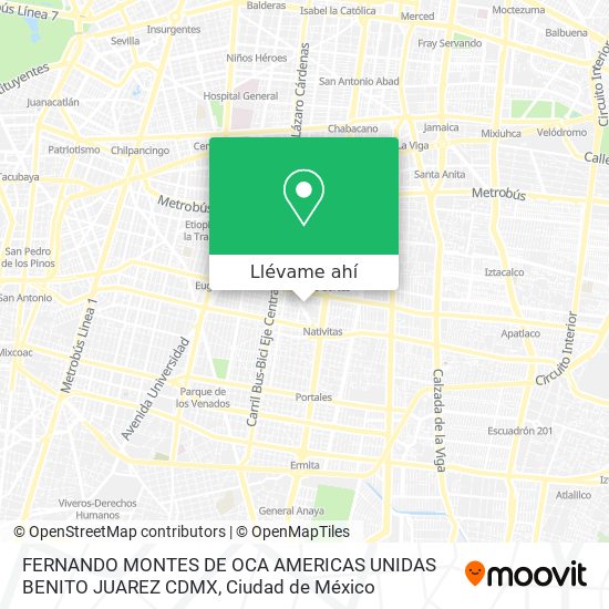 Mapa de FERNANDO MONTES DE OCA  AMERICAS UNIDAS BENITO JUAREZ CDMX