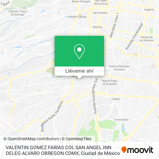 Mapa de VALENTIN GOMEZ FARIAS  COL  SAN ANGEL INN  DELEG  ALVARO OBREGON  CDMX