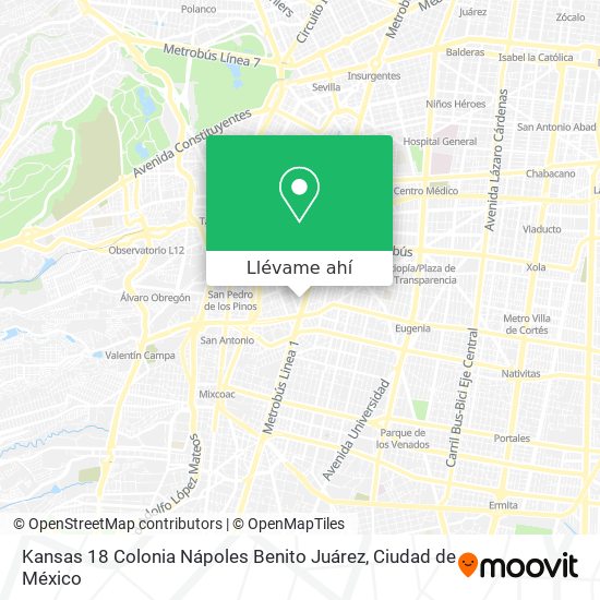 Cómo llegar a Kansas 18 Colonia Nápoles Benito Juárez en Miguel Hidalgo en  Autobús o Metro?