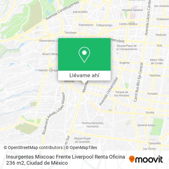 Mapa de Insurgentes Mixcoac Frente Liverpool Renta Oficina 236 m2