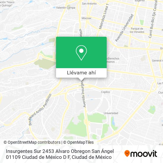 Mapa de Insurgentes Sur 2453  Alvaro Obregon  San Ángel  01109 Ciudad de México  D F