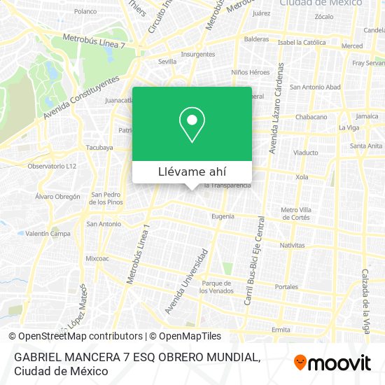 Mapa de GABRIEL MANCERA 7 ESQ  OBRERO MUNDIAL