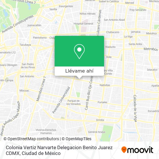 Mapa de Colonia Vertiz Narvarte  Delegacion Benito Juarez  CDMX