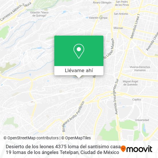 Cómo llegar a Desierto de los leones 4375 loma del santísimo casa 19 lomas  de los ángeles Tetelpan en Cuajimalpa De Morelos en Autobús o Metro?