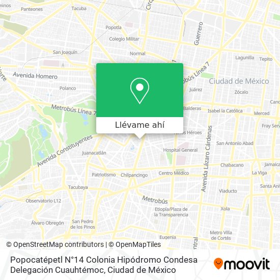 Mapa de Popocatépetl N°14  Colonia Hipódromo Condesa  Delegación Cuauhtémoc