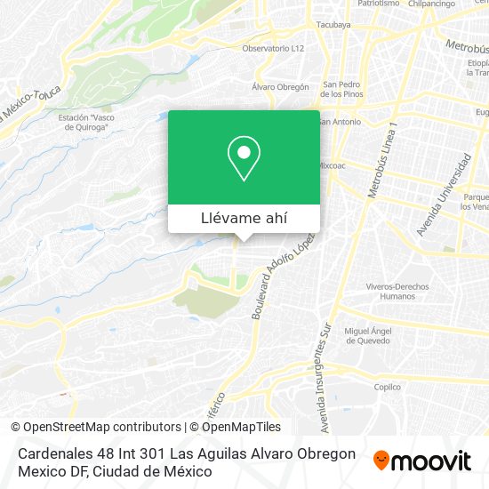 Mapa de Cardenales 48  Int 301  Las Aguilas  Alvaro Obregon  Mexico DF