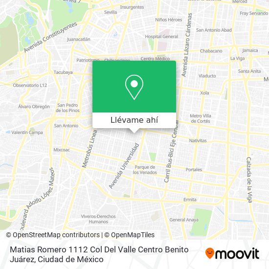 Mapa de Matias Romero 1112 Col  Del Valle Centro  Benito Juárez