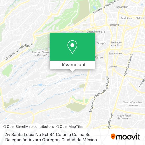 Mapa de Av  Santa Lucia No Ext 84  Colonia Colina Sur   Delegación  Alvaro Obregon