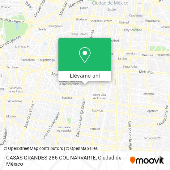 Cómo llegar a CASAS GRANDES 286 COL NARVARTE en Miguel Hidalgo en Autobús o  Metro?