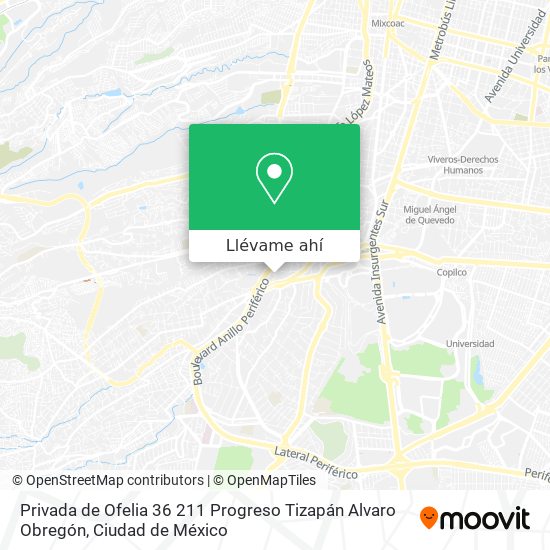 Mapa de Privada de Ofelia 36 211  Progreso Tizapán  Alvaro Obregón