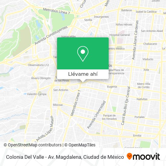 Cómo llegar a Colonia Del Valle - Av. Magdalena en Miguel Hidalgo en  Autobús o Metro?