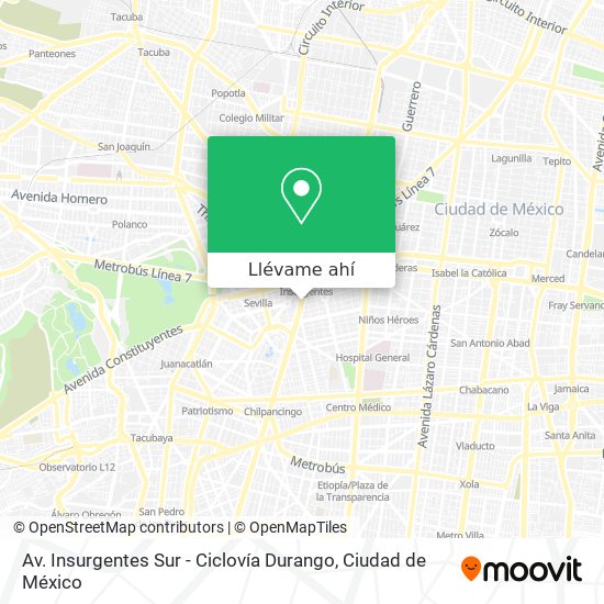 Mapa de Av. Insurgentes Sur - Ciclovía Durango