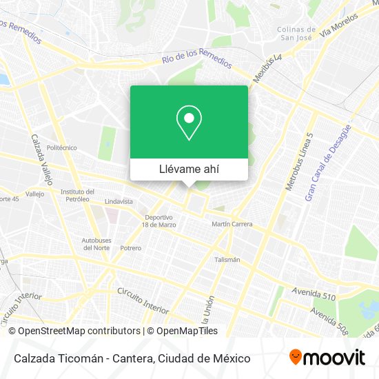 Mapa de Calzada Ticomán - Cantera