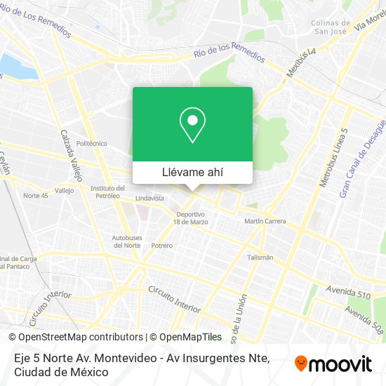 Mapa de Eje 5 Norte Av. Montevideo - Av Insurgentes Nte