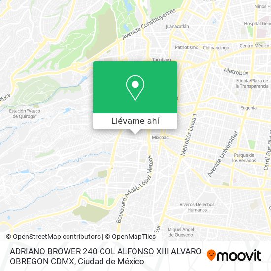 Mapa de ADRIANO BROWER   240 COL ALFONSO XIII ALVARO OBREGON CDMX