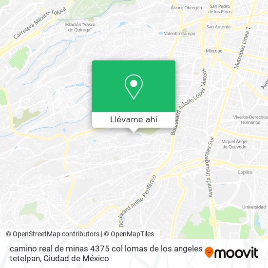 Cómo llegar a camino real de minas 4375 col lomas de los angeles tetelpan  en Cuajimalpa De Morelos en Autobús o Metro?