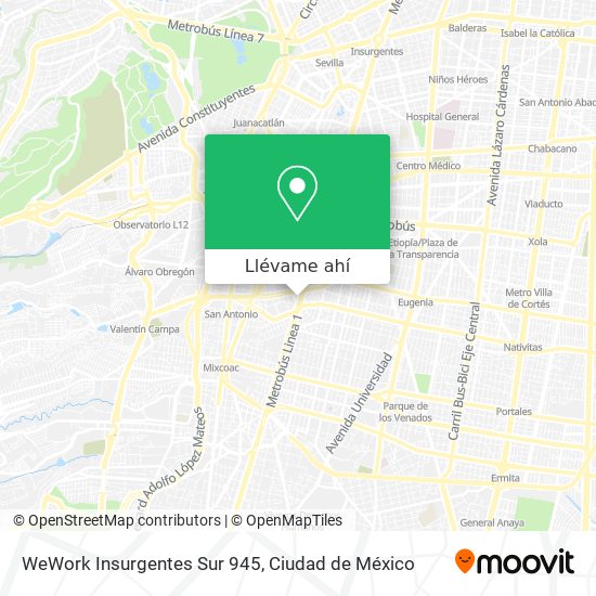 Mapa de WeWork Insurgentes Sur 945