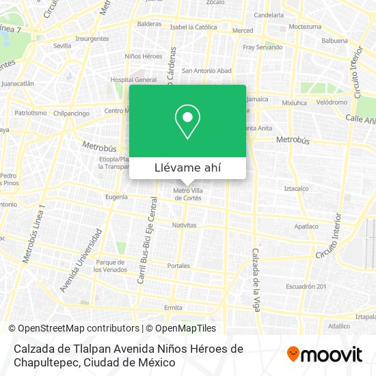 Mapa de Calzada de Tlalpan Avenida Niños Héroes de Chapultepec