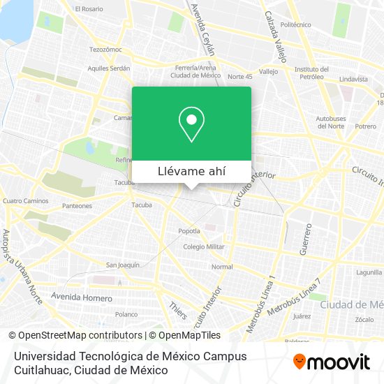 Mapa de Universidad Tecnológica de México Campus Cuitlahuac