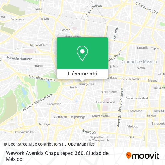 Mapa de Wework Avenida Chapultepec 360