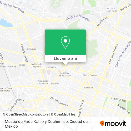 Mapa de Museo de Frida Kahlo y Xochimilco