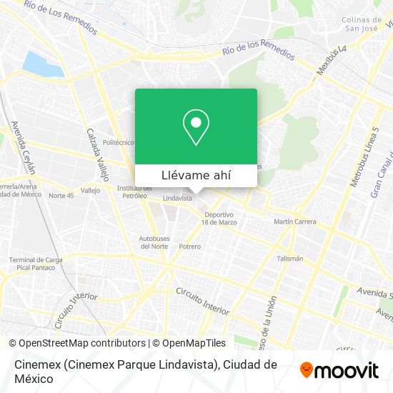 Mapa de Cinemex (Cinemex Parque Lindavista)