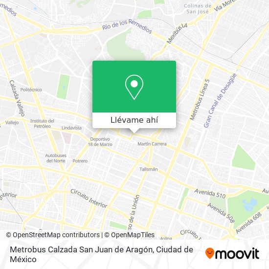 Mapa de Metrobus Calzada San Juan de Aragón