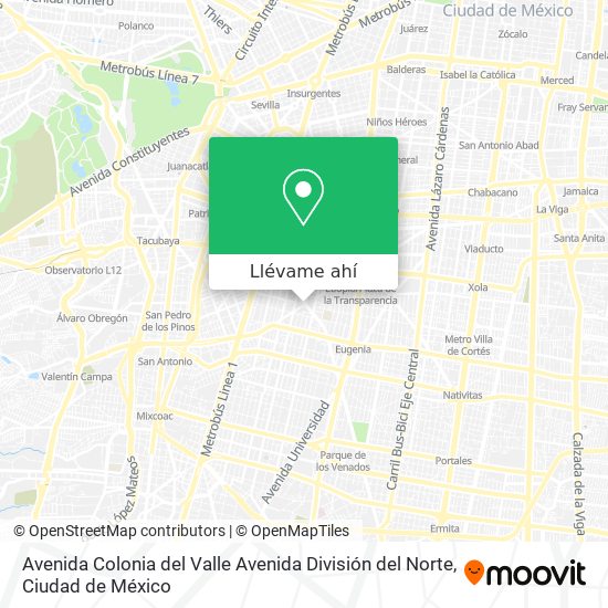 Mapa de Avenida Colonia del Valle Avenida División del Norte