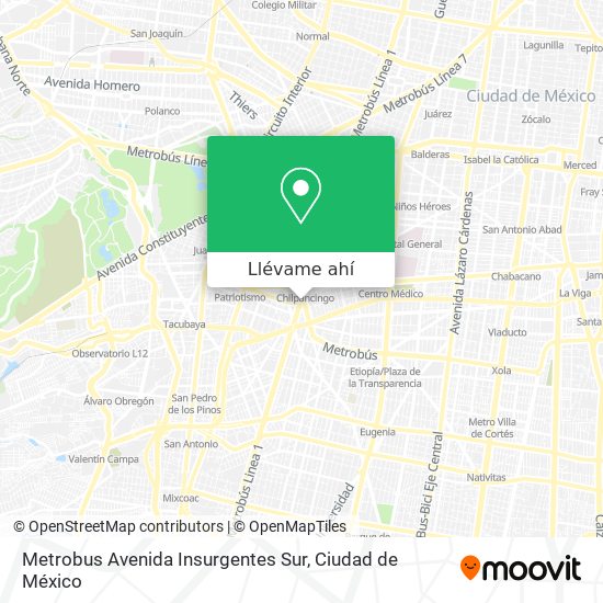 Mapa de Metrobus Avenida Insurgentes Sur