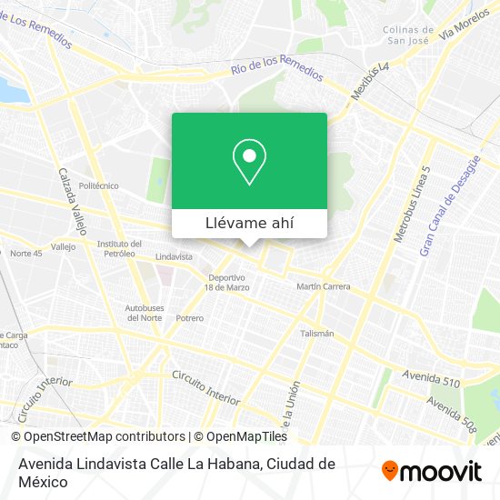 Mapa de Avenida Lindavista Calle La Habana